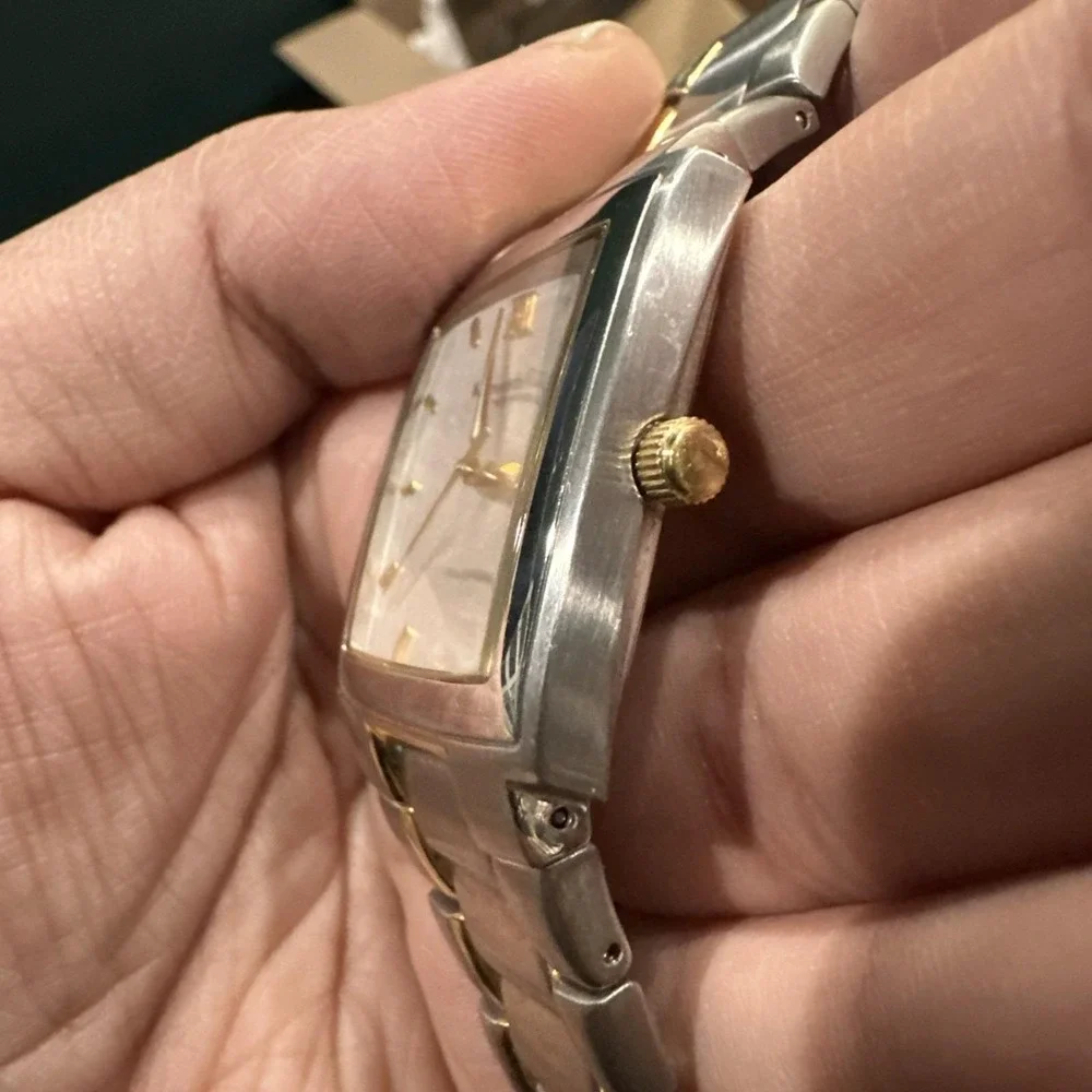Working Kenneth Cole Square Men's Watch All Steel Two Tone Date 32.5mm 8in
